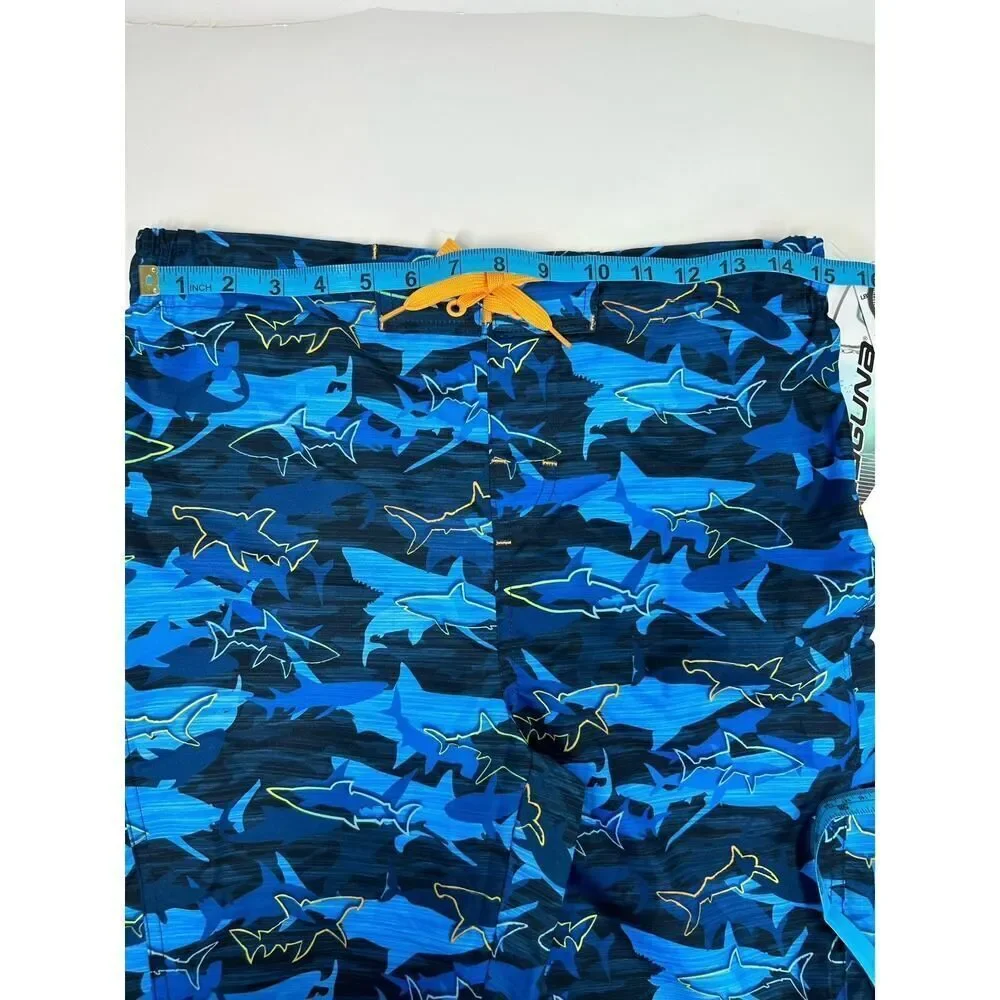 Laguna Boys Blue Electric Sharks‎ Swim Trunks Size XL